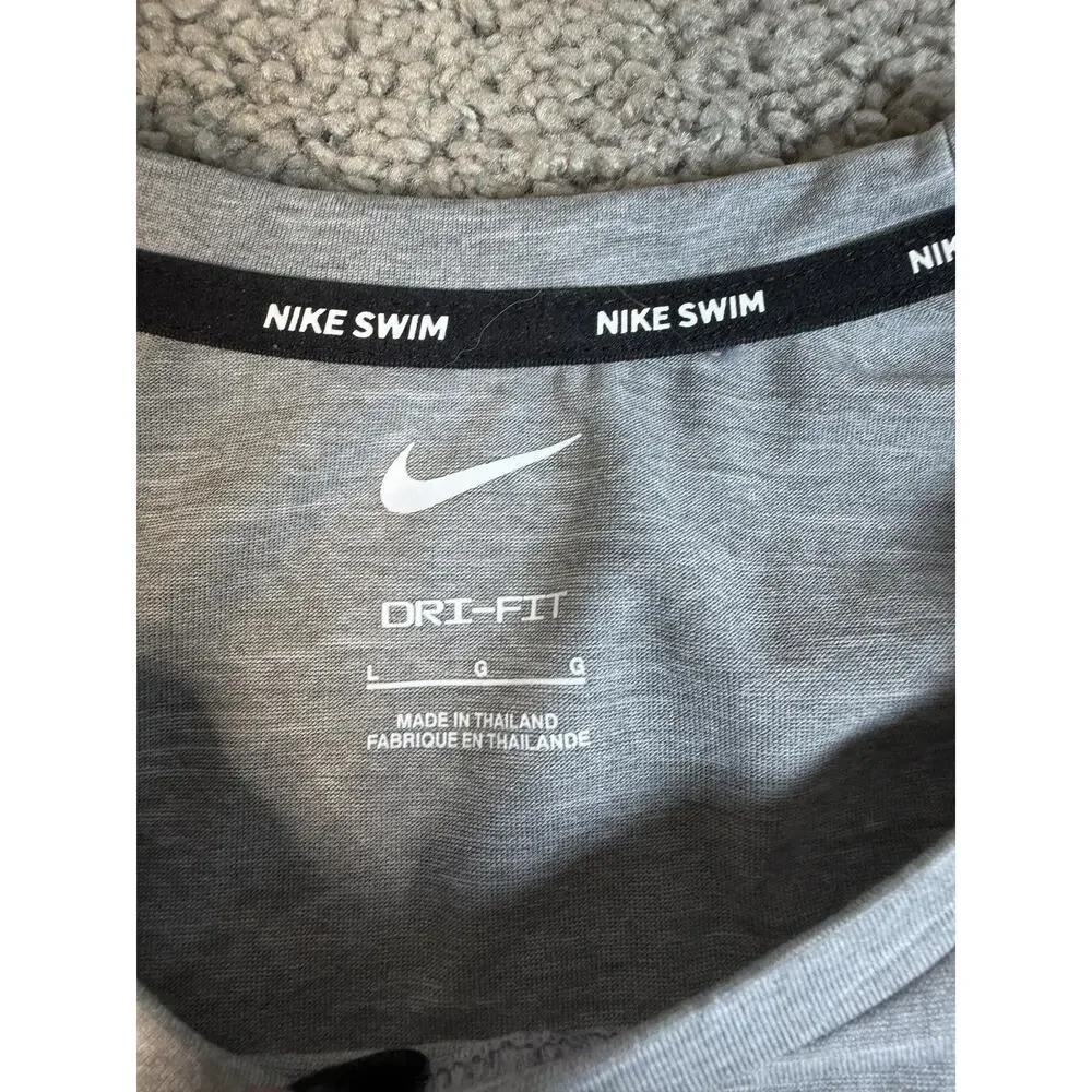 Nike Rash Guard Mens L Gray Swim Short Sleeve Dri-FIT Quick Dry Breathable